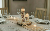 100 Floating Burgundy Pearls with Sparkling Gems- Large Sizes- Option of 6 Submersible Fairy Lights Strings Hidable Submersible Batteries- 2 Gallons of Transparent Water Gels for Vases