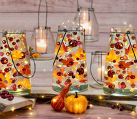 50 Floating Realistic Fall Leaves, Mums, Pumpkin Gems-Pearls-Fills 1 Gallon of The Transparent Floating Gels-Options of 3 Submersible Fairy Lights Strings