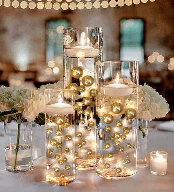 Perles d'or "flottantes" - Décorations de vase sans trou Jumbo/Tailles assorties
