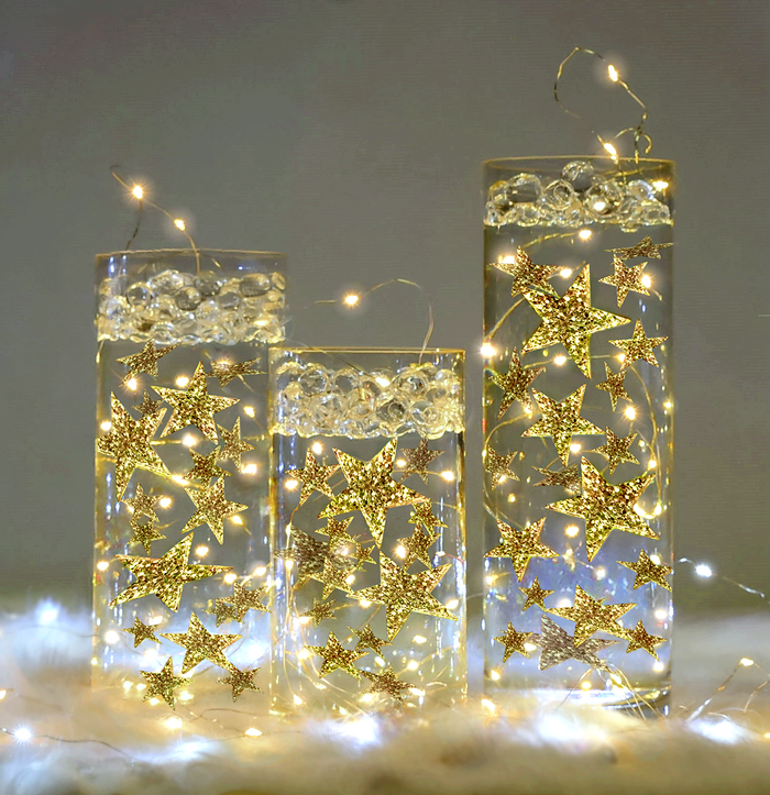 Étoiles scintillantes dorées "flottantes" avec option guirlande lumineuse - Décorations de vase - Dispersion de table