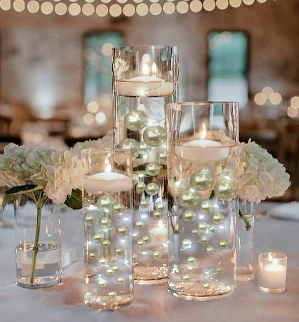 75 Floating Ivory/Off White Pearls-Shiny-Jumbo Sizes-Fills 1 Gallon of Floating Pearls & the Transparent Gels for the Floating Effect-With Exclusive Measured Gels Prep Bag-Option 3 Submersible Fairy Lights Strings