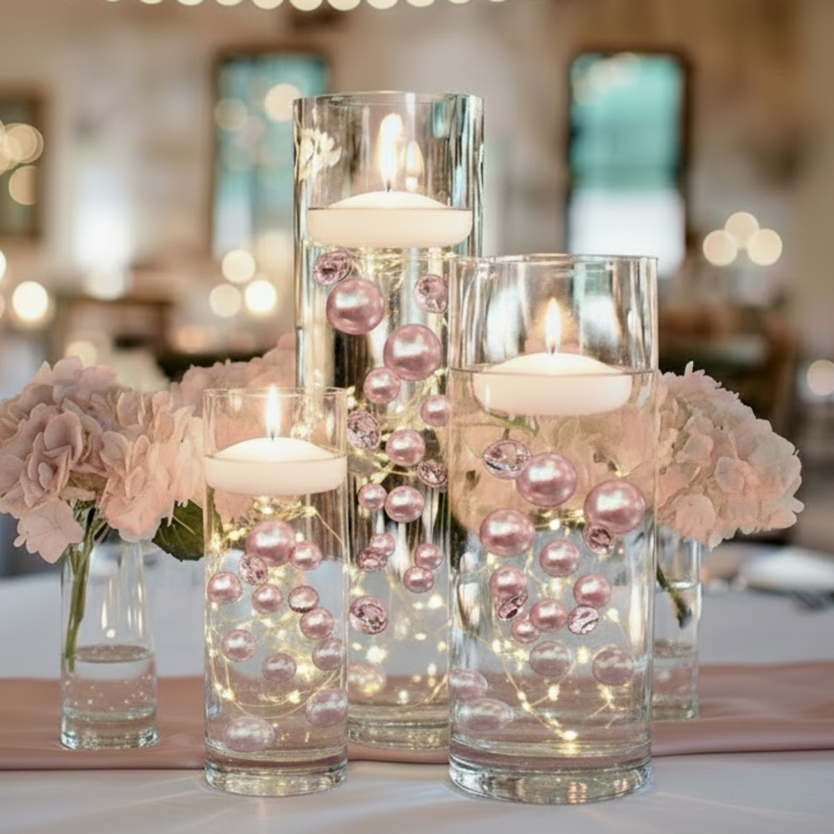 120 perles "flottantes" roses et blanches avec des accents de pierres précieuses étincelantes - Décorations de vase sans trou et tailles assorties et dispersions de table