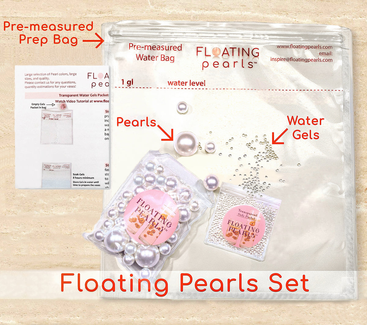 80 perlas y gemas de oro rosa claro "flotantes" sin agujeros Jumbo y tamaños variados decoraciones de jarrón + incluye geles de agua transparentes para hacer flotar las perlas