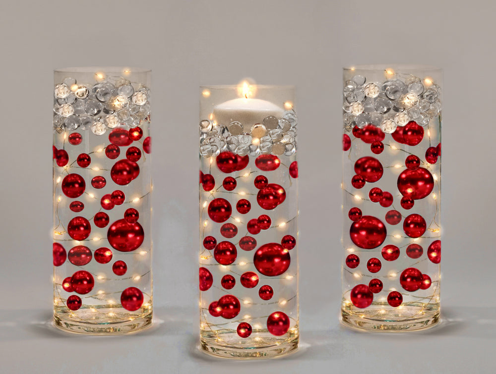 Perles rouges "flottantes" - Décorations de vase jumbo/tailles assorties sans trou