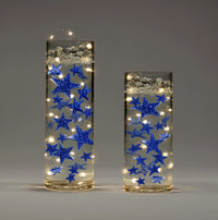 50 Blue Floating Stars-Sparkling Large Size-Fills 1 Gallon for Your Vases-Including Transparent Floating Gels Kit-Option: 3 Submersible Fairy Lights