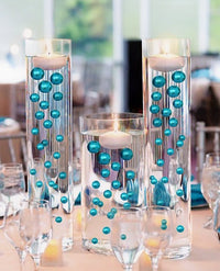 50 Floating Turquoise Blue/Teal Pearls-Fills 1 Gallon of The Transparent Gels for The Floating Effect-With Measured Gels Prep Bag-Option of 3 Fairy Lights Strings