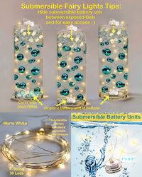 60 Floating Pink Cherry Blossoms Flowers, Pebbles, & Pearls-Makes 1 Gallon of the Transparent Water Gels for your Vases- Option of 3 Submersible LED Fairy Lights Strings/Hidable & Submersible Batteries