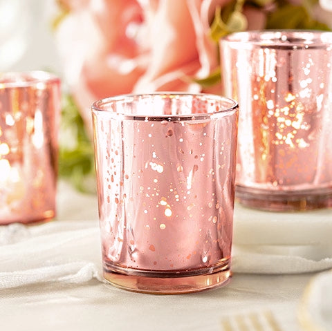 12 Rose Gold Mercury Glass Votives/Tea Light Candle Holders