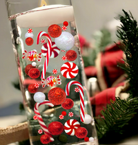 50 Floating Christmas Red/White Candy Canes-Peppermints-Candy-Pearls-Fills 4 Medium Size Vases-Including the Floating Gels- With Option of 3 Submersible Fairy Lights