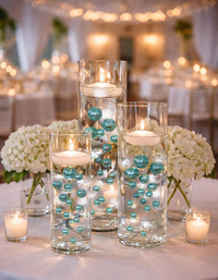 80 Turquesa "Flotante" - Robin Egg Blue Perlas y Gemas Sin Agujero Jumbo y Tamaños Surtidos Florero Decoraciones + Incluye Geles de Agua Transparentes para Flotar las Perlas