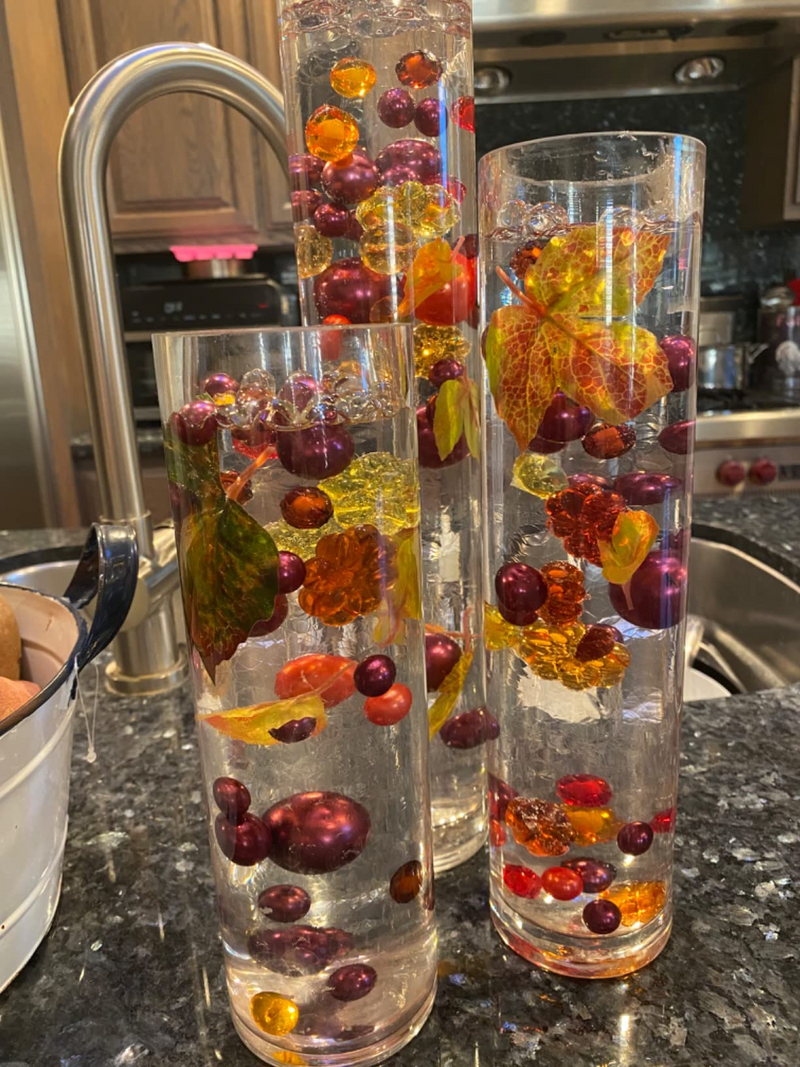 50 Fall Thanksgiving Floating Glowing Pumpkins, Gems, and Pearls - Fills 1 Gallon of the Floating Gels for Your Vase-With Floating Gels Pre-Measured Prep/Storage Bag-Option of 3 Fairy Lights Strings