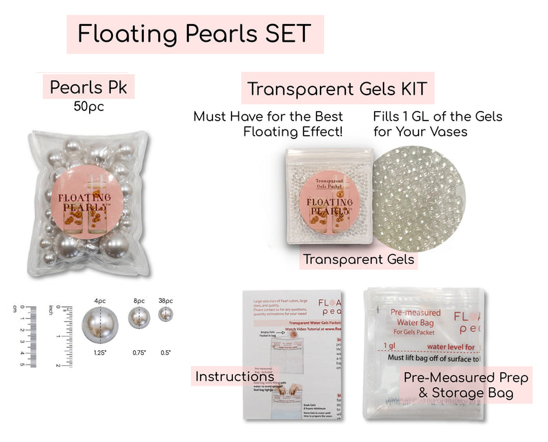 50 Floating Black Pearls-Jumbo Sizes-Fills 1 Gallon of Floating Pearls & the Transparent Gels for  the Floating Effect-With Exclusive Measured Gels Prep Bag-Option: 3 Submersible Fairy Lights Strings