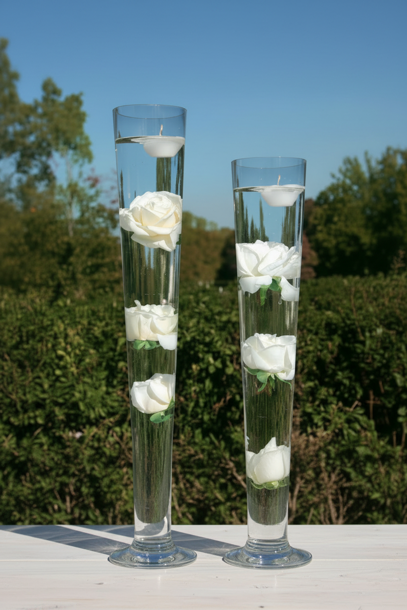 7 Country Roses - White/Off White - Realistic - Vase Decoration