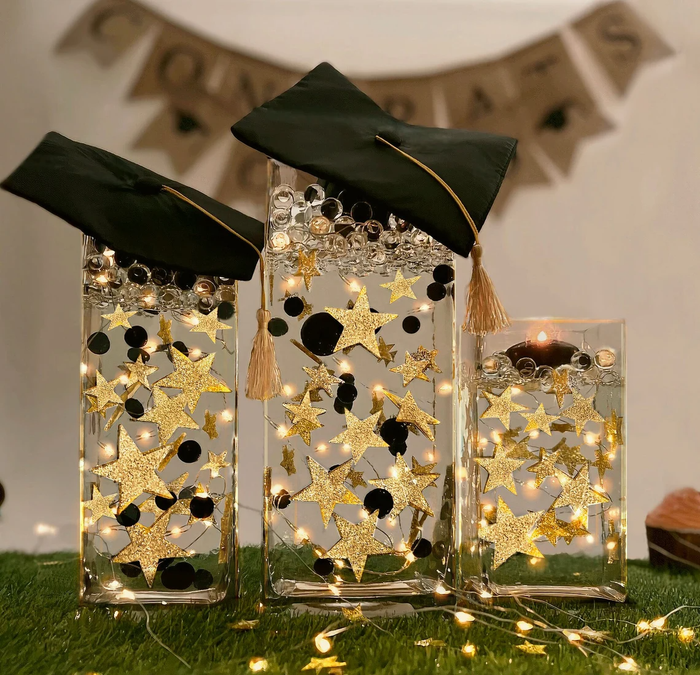 Étoiles scintillantes dorées "flottantes" avec option guirlande lumineuse - Décorations de vase - Dispersion de table