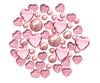 50 Floating Valentine Light Pink Hearts Large Sizes & Matching Pearls - Vase Decorations - Table Scatter