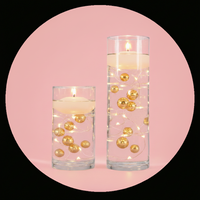 75 Floating Gold Pearls Large Sizes- Option of 3 Submersible Fairy Lights Strings Hidable Submersible Batteries- Fills 1 Gallon for Your Vases