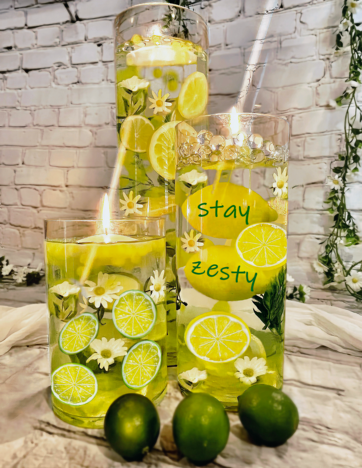 Zesty Floating Choices:Lemons-Limes-Cherries-Daisies-Fairy Lights-1 Pk fills 1 Gallon for Your Vases-With Our Exclusive Transparent Water Gels Floating Measured Kit