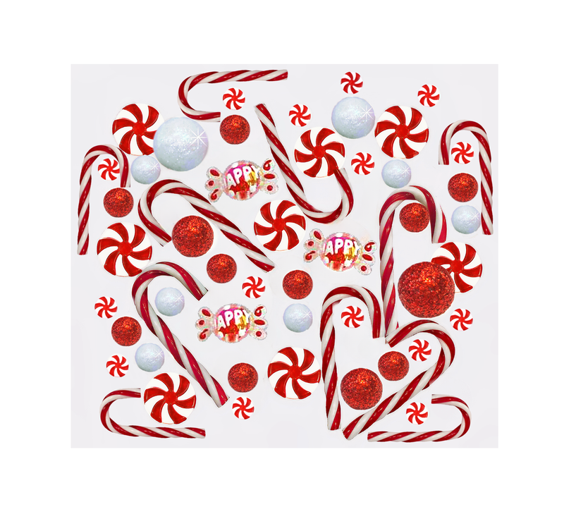 50 Floating Christmas Red/White Candy Canes-Peppermints-Candy-Pearls-Fills 4 Medium Size Vases-Including the Floating Gels- With Option of 3 Submersible Fairy Lights