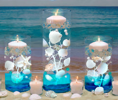 Conchas marinas flotantes - Natural - Blanco/Blanco roto - Con efectos de color aguamarina - Decoraciones de jarrones y Dispersión de mesa