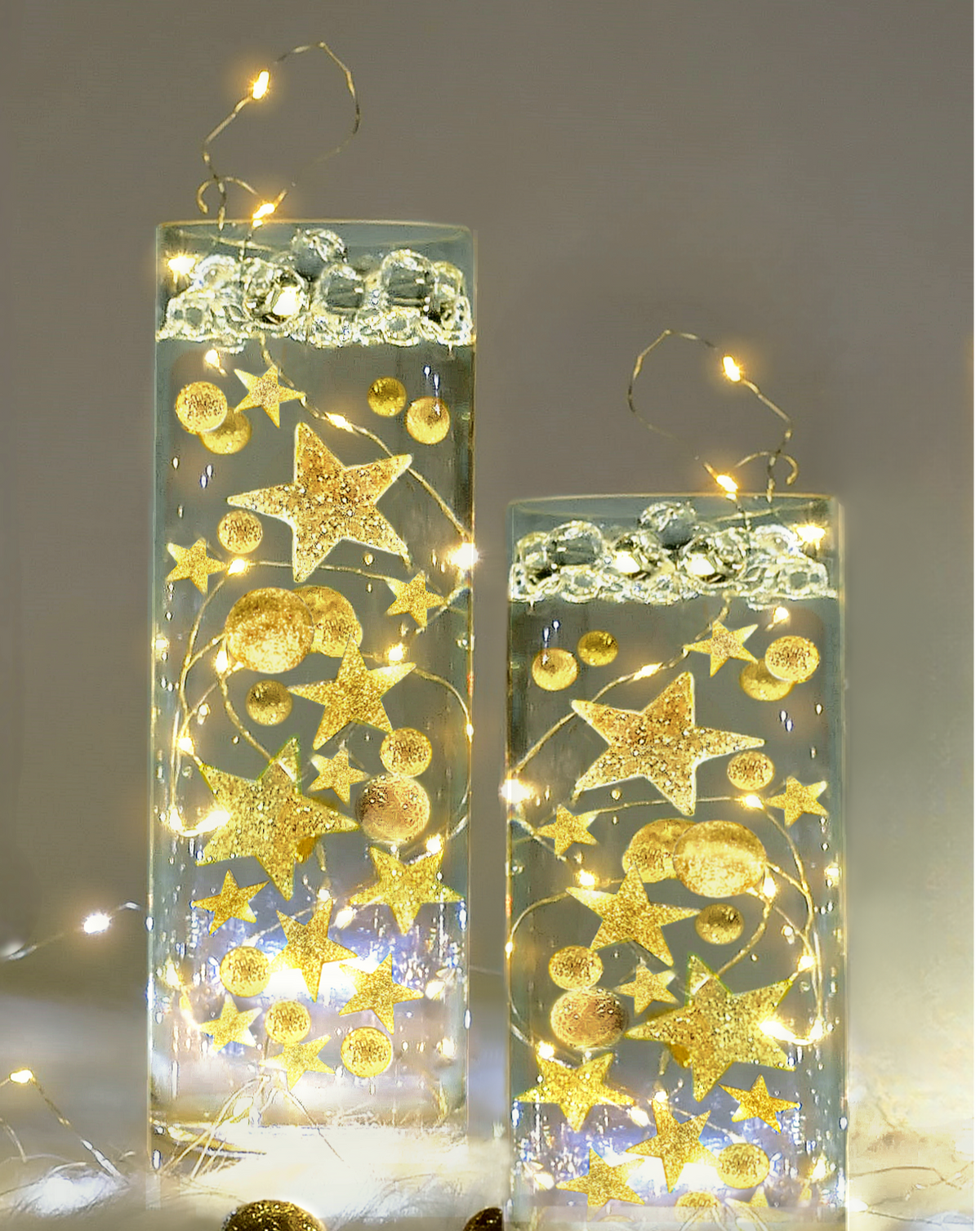 1 GL Floating Gold Glitter Pearls with Option of Submersible Fairy Lights - with Pre-Measured Prep & Storage Bags - Vase Decorations