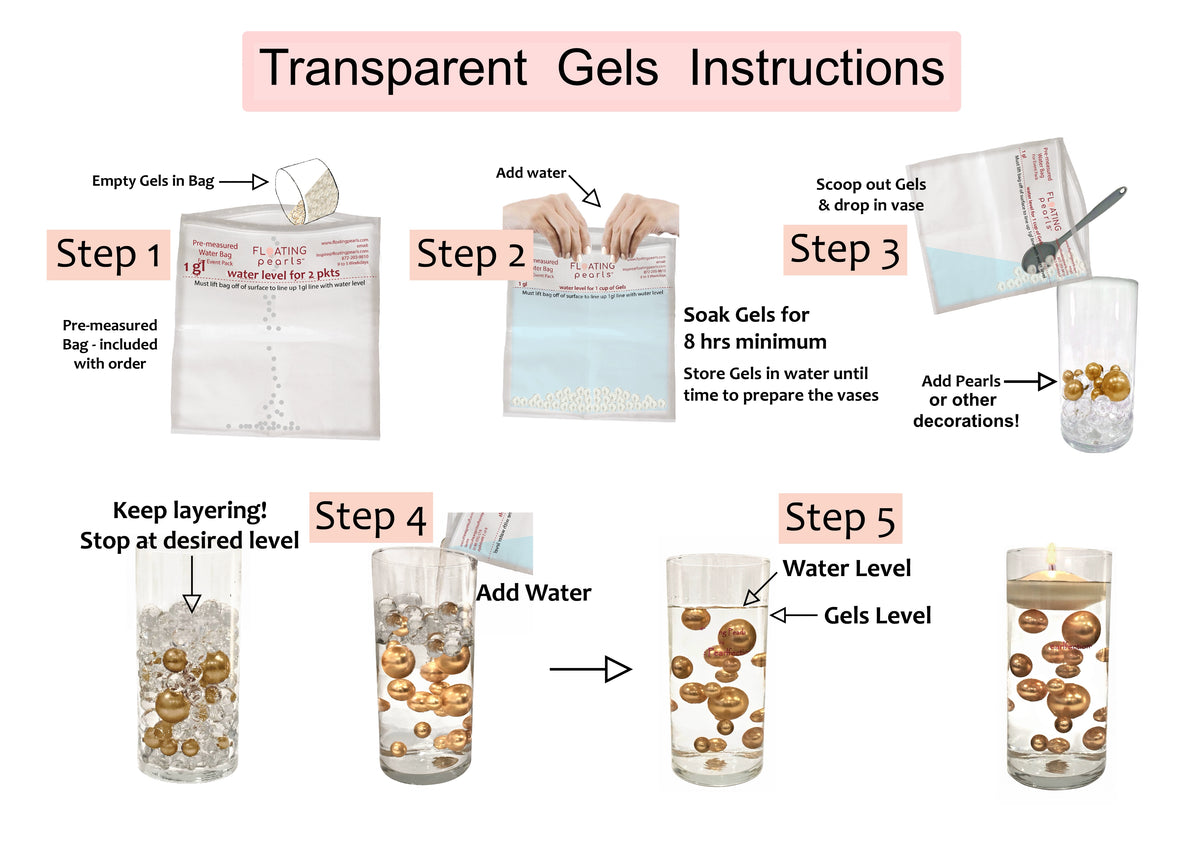 Transparent Water Gels Event Pack-Fills 5 Gallons of Floating Gels for Your Vase Decorations-With Pre-Measured Prep/Storage Bags-No Guessing-Best Results-Not Including Pearls