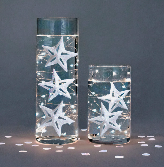 Floating White Stars-Glitter-3D-Glitter White Snowballs-Fills 1 Gallon of the Transparent Gels for The Floating Effect-Exclusive Measured Floating Kit-White Submersible Fairy Lights