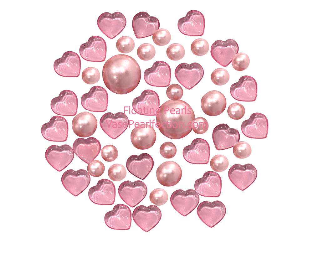 "Floating" Valentine Hellrosa Herzen & Perlen - Vasendekorationen & Tischstreuer