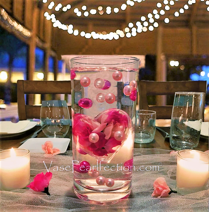 "Flottant" Grand Coeur Submersible avec Votre Choix de Couleur de Perles - Décorations de Vase