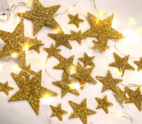 50 Floating Sparkling Gold Stars-Large Sizes-Fills 1 Gallon of Transparent Floating Gels for Your Vases - With Gels Measured Prep Bags - Option of 6 Submersible Fairy Lights Strings