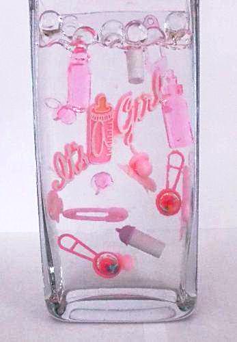 60 Floating Pink Baby Shower Pacifiers, Safety Pins, Lace Umbrella & more-Fills 1 Gallon of Floating Decorations & Extra Transparent Gels For Floating Effect-With Exclusive Measured Floating Gels Prep Bag-Option 3 Submersible Fairy Lights Strings